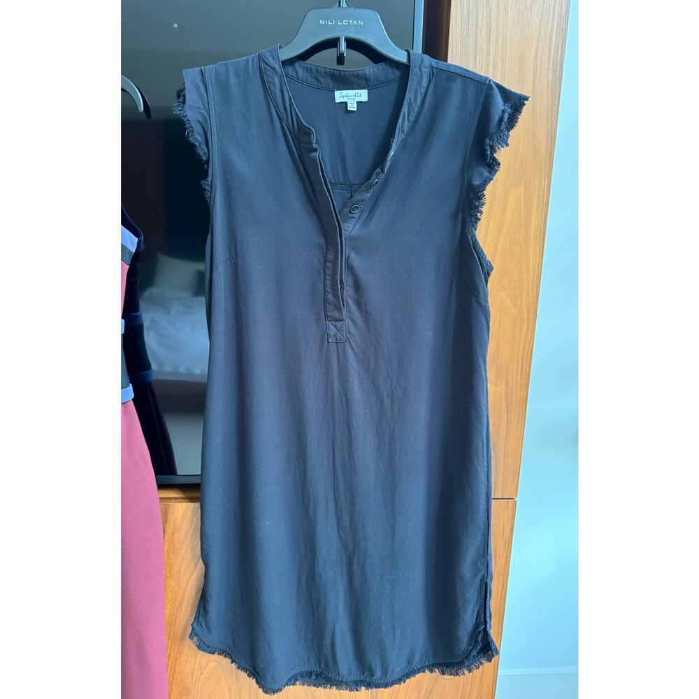 SPLENDID Black Henley Frayed Hem Tencel Mini Dress